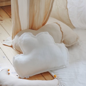 WHITE CLOUD muslin pillow, white children&#39;s pillow, decorative pillow, kids pillow, baby bedding, kids room decor, cushion pink, baby cloud