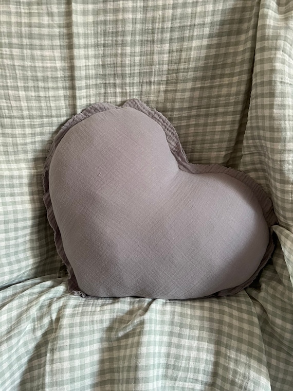 Grey Heart muslin pillow /  children's pillow / decorative pillow / kids pillow, baby bedding / kids room decor / dove color //