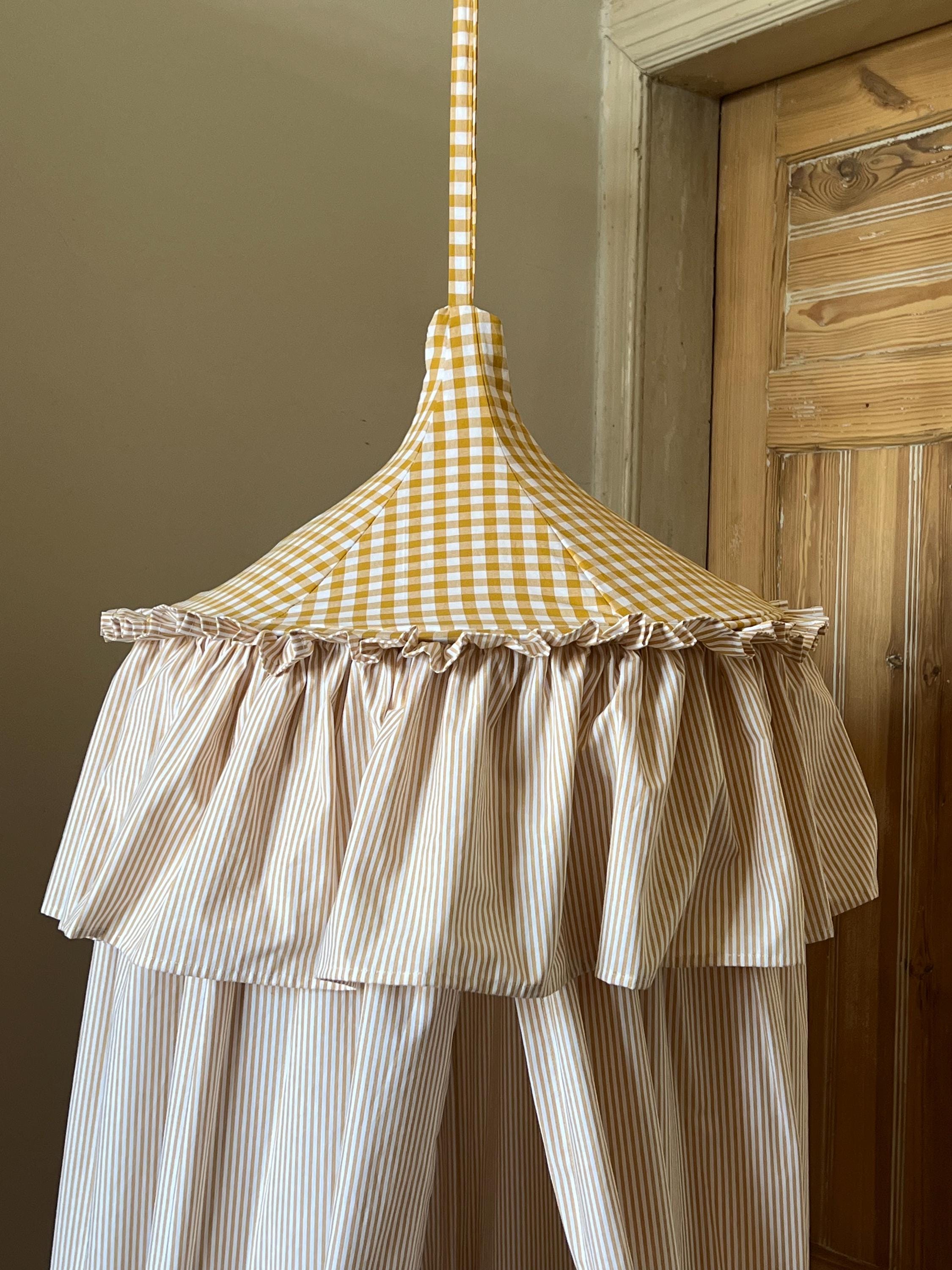 Mustard checkered canopy / bed canopy / Children's canopy / Gingham tent / Yellow stripes / Frills / Babotipi / Boy’s room idea /