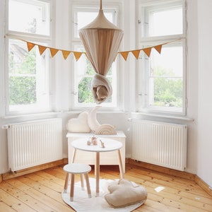 Mustard Linen Garland | Triangle Bunting Banner | Natural Nursery Decor | Handmade Kids Room Decoration | 250cm | Babotipi |