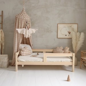 Checkered beige canopy / Canopy crib for kids / Canopy bed frame / Cream bed canopy / Muslin canopy / Kidsroom interior / Babotipi / Gift