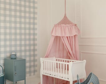 Pink Gingham & Striped Play Tent for Kids – Cotton Canopy with Cloud Pillow