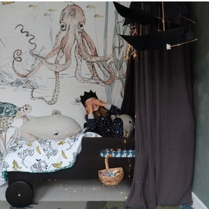 Dark Grey Muslin Canopy for Kids Room | Cozy Bed Canopy for Baby | Toddler, Teen – Handmade Nursery Decor Tent | Reading nook | Boho canopy