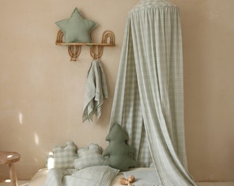 Mint Check Canopy – Hanging Muslin Tent for Kids’ Room | Limone Collection