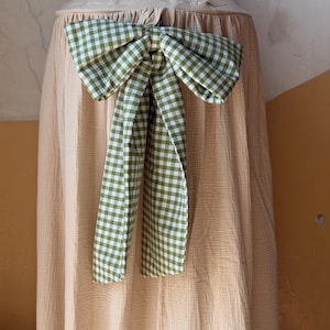 Lazo de dosel de cuadros vichy verde pistacho / Accesorio de decoración de algodón para habitación infantil