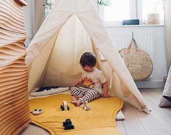 BOHO Tipi kremowe z MATĄ, tipi dla dziecka, namiot do zabawy, domek do czytania, tipi naturalny z bawełny ekologicznej,  kremowy tipi