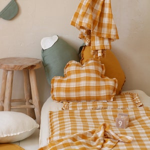Mustard checked duvet with pillow // Kids bedding // Quilt with filing for child // Cushion with frill // Babotipi // Limone collection // image 6