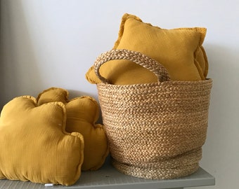 Mustard Muslin Star Pillow: Kids Room Decor