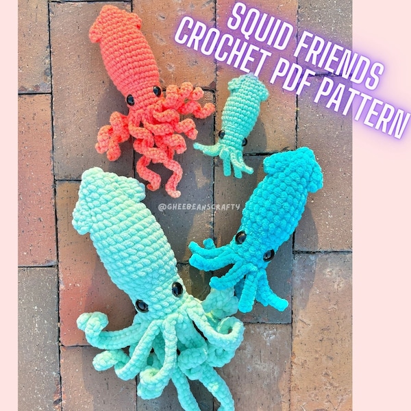 Squid Friends Crochet Pattern | 2 in 1 Squid Amigurumi PDF | LOW-SEW!