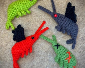 Spooky Shrimp Crochet Plushies | Zombie Mothman Charms