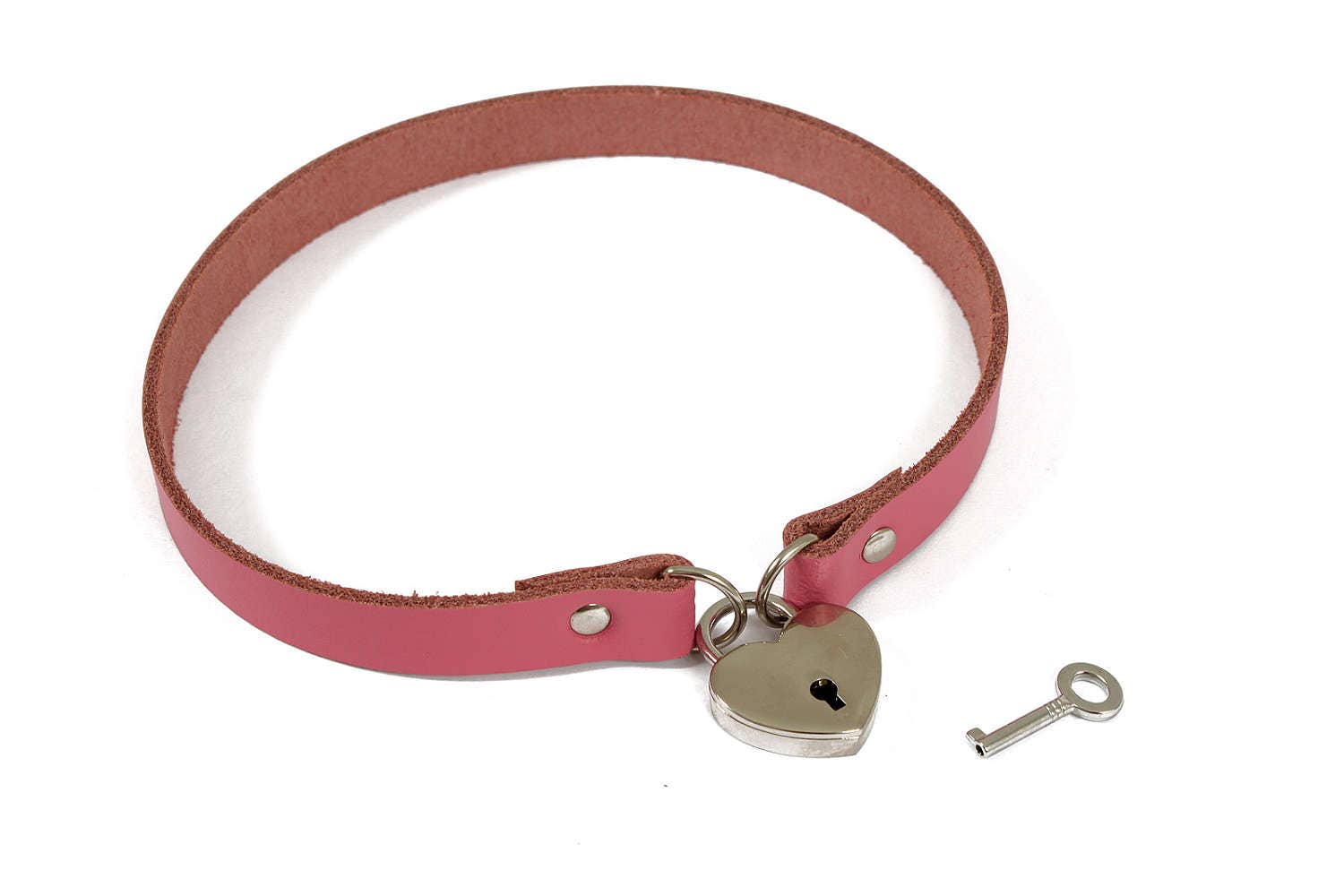 Locking bdsm collar pink heart padlock real leather made to Etsy