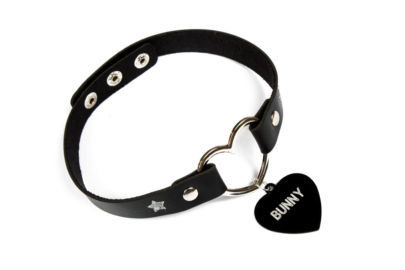 Black bunny pet play collar faux leather collar with custom engraved