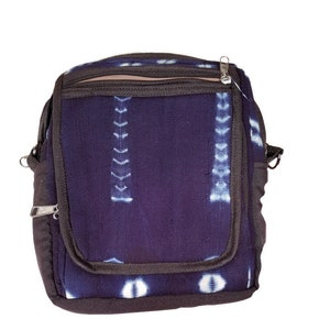 Mudcloth Cross Body Indigo Blue Side Shoulder Bag, African Fabric Handbag Mali Mud cloth Purse with Tribal Design Adjustable Strap Large