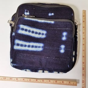 Mudcloth Cross Body Bag Adjustable Strap, Denim White Dots African Fabric Shoulder Handbag Mali Mud cloth Purse Tribal Design Large #15