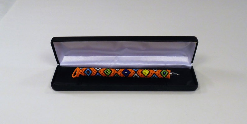 Luxury Pen & Case/ Beaded Ink pen/african stationery/Orange Beadwork Art/Hand beaded/LGBT Rainbow Pride/Gay Lesbian multicolor image 1