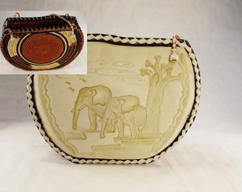Sided Suede Carved Elephant,coiled Woven Sisal Purse, Long