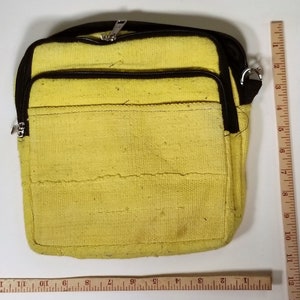 Mudcloth Cross Body Bag Adjustable Strap, Denim Mustard Yellow African Fabric Shoulder Handbag Mali Mud cloth Purse Tribal Design Large #18