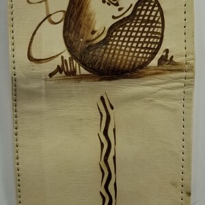 Leather Wallet handmade painted African Gourd, Billfold, Pocketbook, Bifold, 3rd anniversary, mans birthday gift, Light & Dark Tan Brown