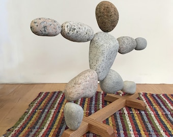 Large Beach Rock Yoga Sculpture - Warrior 2 (#502)