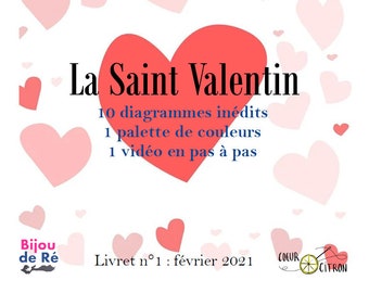Folleto de diagramas originales de punto ladrillo, Coeur Citron Bijouderé número 1: Día de San Valentín (inglés o francés)