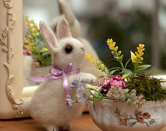 Needle Felted Rabbit with Gift Easter Egg ~ Handmade Wool Sculpture ~ Spring & Easter Décor