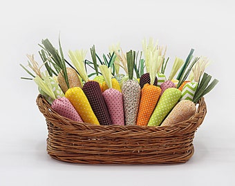Fabric Easter carrots Colourful textile carrots Primitive toy carrots Easter carrot ornaments Easter basket filler Bright vegetable décor