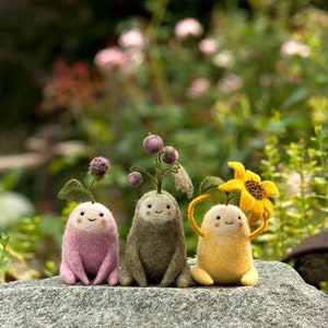 Needle felted plants Wool blackberry bush Little toy sunflower and grapes Meadow & field plants Adorable summer and autumn plant figurines