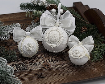White Christmas tree ornaments Handmade white velvet Christmas tree balls Silvery white X-mas decorations White Christmas tree toy horse