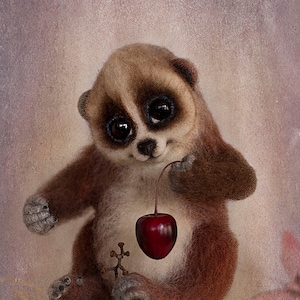 Needle felted slow loris Cute pygmy slow loris Realistic poseable toy loris Fluffy brown primate figurine OOAK little felted tropical animal image 3