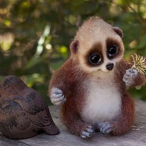 Needle felted slow loris Cute pygmy slow loris Realistic poseable toy loris Fluffy brown primate figurine OOAK little felted tropical animal image 6