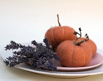 Orange & Yellow Rustic Felted Pumpkins ~ Handmade Wool Pumpkin Ornaments ~ Farmhouse Autumn Décor