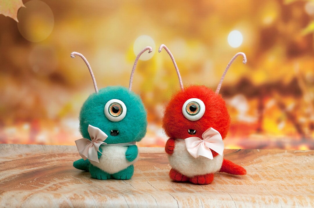 Needle Felted Monsters Cute Baby Cyclops With Pink Bowknots Etsy