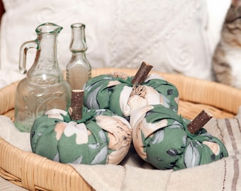 Floral Patterned Country-Style Fabric Pumpkins ~ Handmade Rustic Autumn Ornaments ~ Farmhouse Thanksgiving Décor