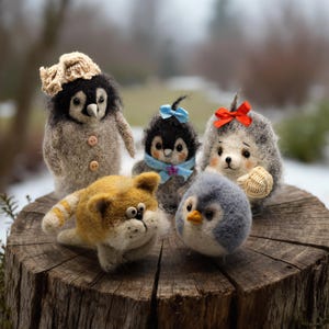 Miniature Needle Felted Animals ~ Cartoonish Baby Animals ~ Handmade Soft Sculptures for Toy Zoo Collection