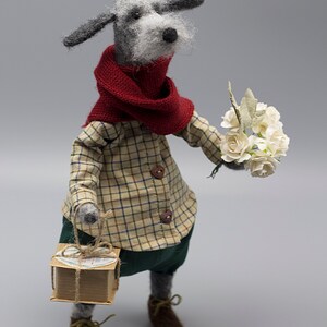 Needle Felted Dog With a Birthday Cake and Flower Bouquet Gentleman ...