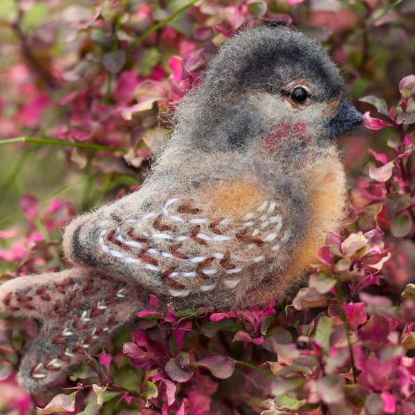 Needle felted brooch «Robin» Little fantasy forest bird OOAK felted woodland bird brooch Original gift pin for women Unique hat accessory