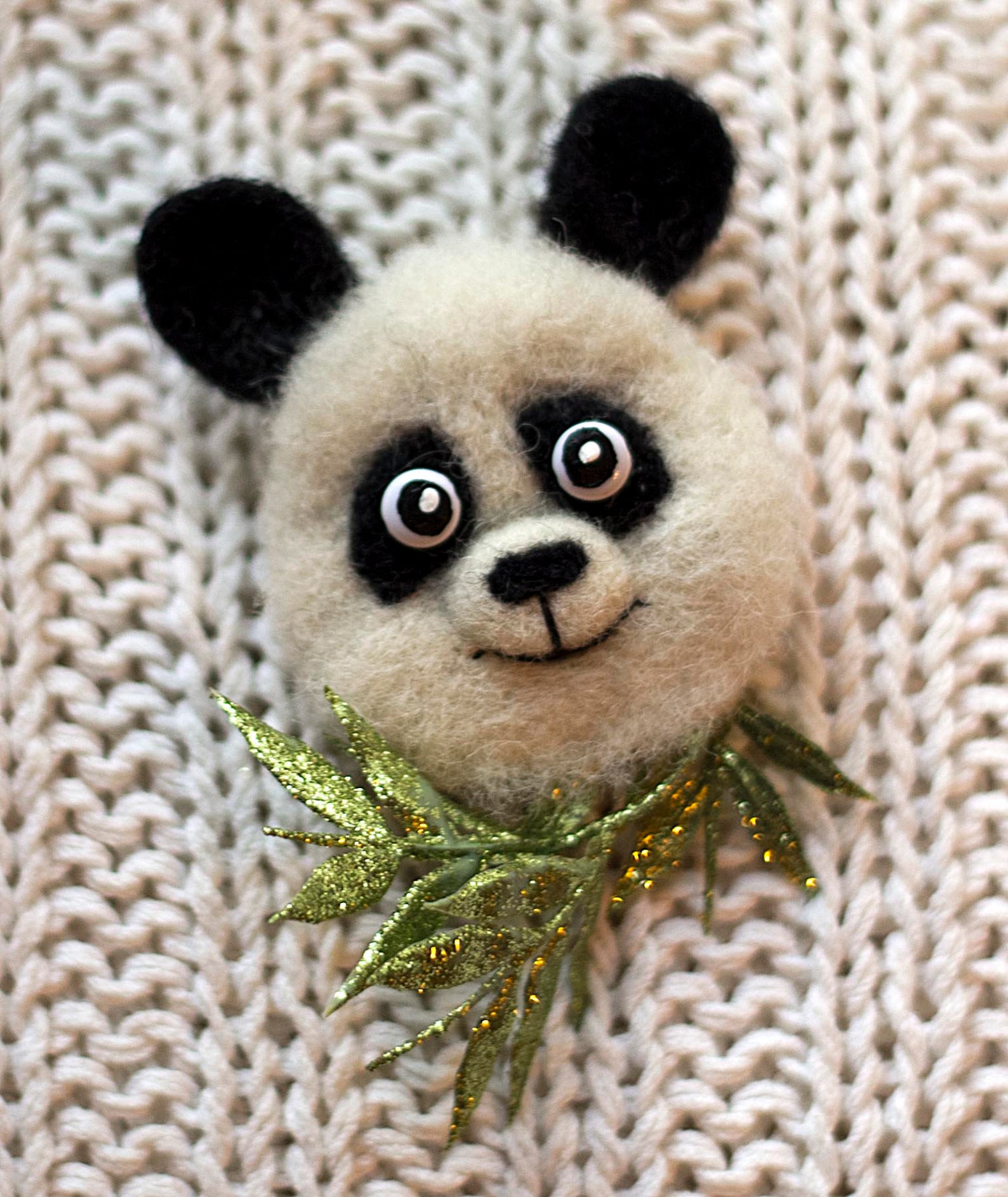 Needle felted brooch Panda Decorative woolen panda bear Etsy