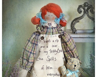 Rag-doll Cute red-haired Scottish doll Upcycled doll Primitive soft doll Collectible art doll Handmade doll for the country cottage interior