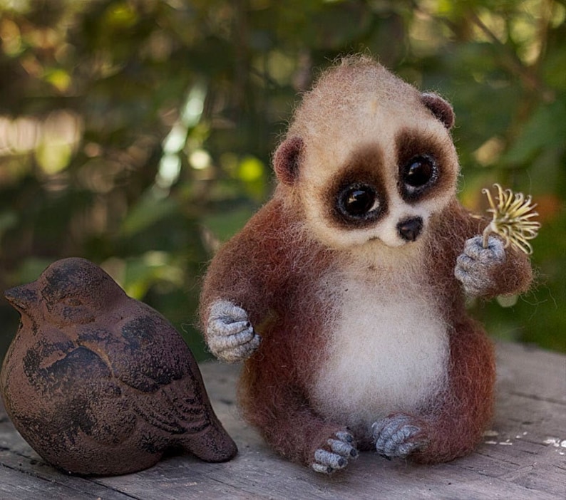 Needle felted slow loris Cute pygmy slow loris Realistic poseable toy loris Fluffy brown primate figurine OOAK little felted tropical animal image 6