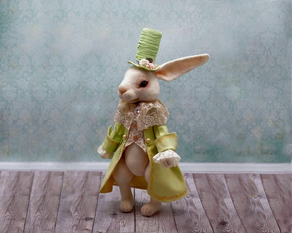 White Rabbit From Alice in Wonderland Needle Felted White Rabbit in a  Costume and Hat White Wool Bunny Figurine Collectible Fantasy Art Doll 