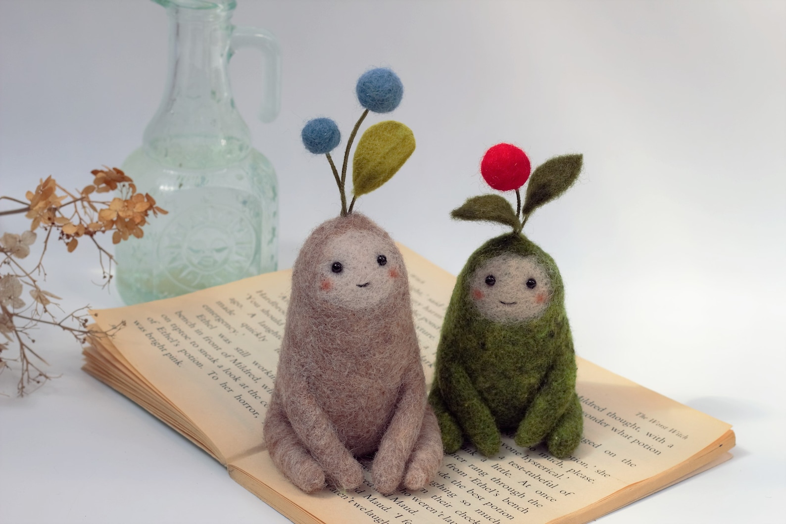 Needle Felted Plants Felted Plants With Red & Blue Berries - Etsy