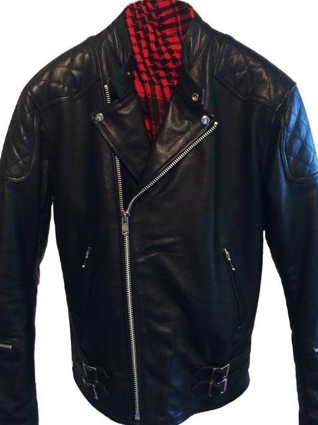 ブラックベルベットショートジャケット Band Collar Single-breasted Leather Jacket Black