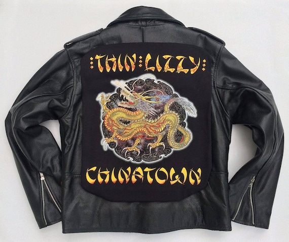 レザージャケット・コート Hand-Painted llic Leather Jacket Metalworks Thin Lizzy 'chinatown' Leather Jacket - Etsy