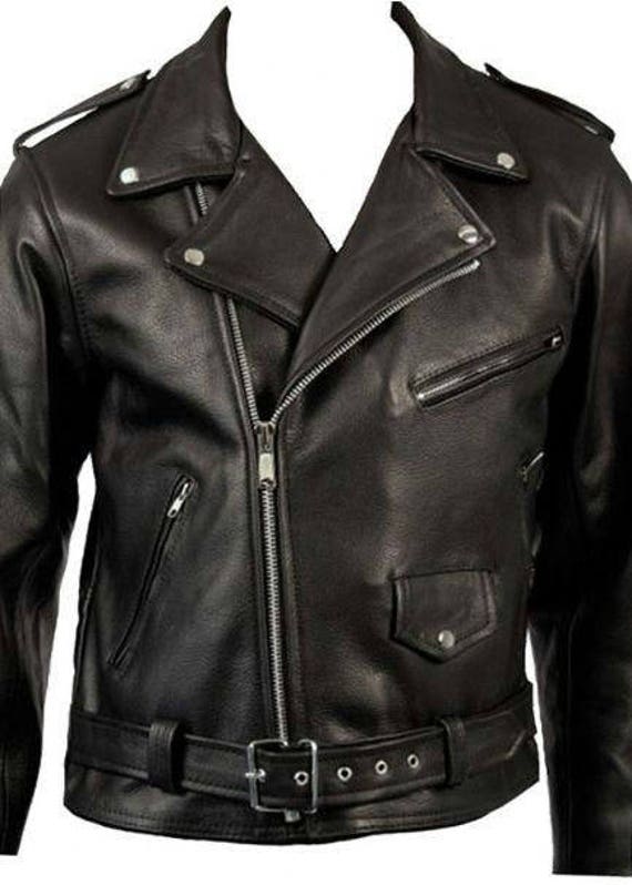 British Style 2 Tone Leather Biker Jacket- BLACK/WHITE