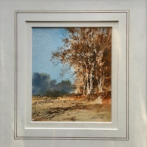 Framed Watercolour Painting, Signed, Lanscape with Silver Birches. Early 20thC