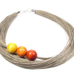 TULIPS, author jewelry, linen necklace, necklace with beads, gift for her, linen bracelet, wooden jewelry, eco jewelry,natural jewelry,Jagna image 2