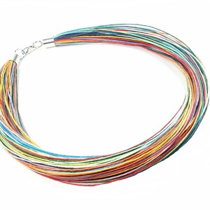 Rainbow sunny summer linen jewelry in stainless steel, waxed linen threads, best friend jewelry, minimalist jewelry gift for women 画像 3