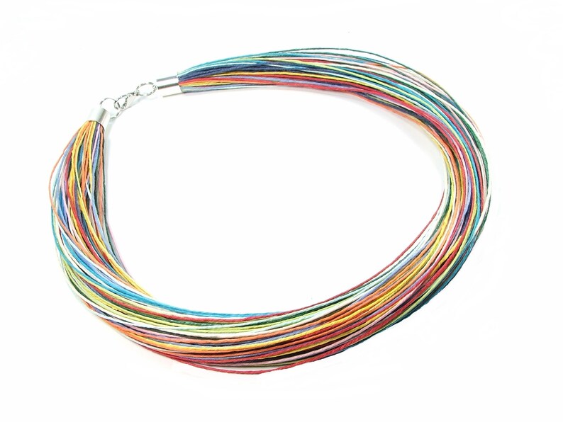 Rainbow sunny summer linen jewelry in stainless steel, waxed linen threads, best friend jewelry, minimalist jewelry gift for women 画像 3