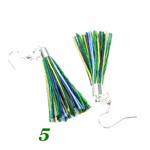 With green linen thread boho earrings, long tassel earrings with stainless steel, minimalist earrings to gift for women, choose your color image 5
