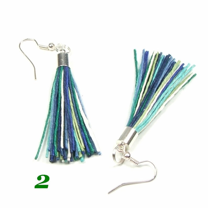 With green linen thread boho earrings, long tassel earrings with stainless steel, minimalist earrings to gift for women, choose your color image 3